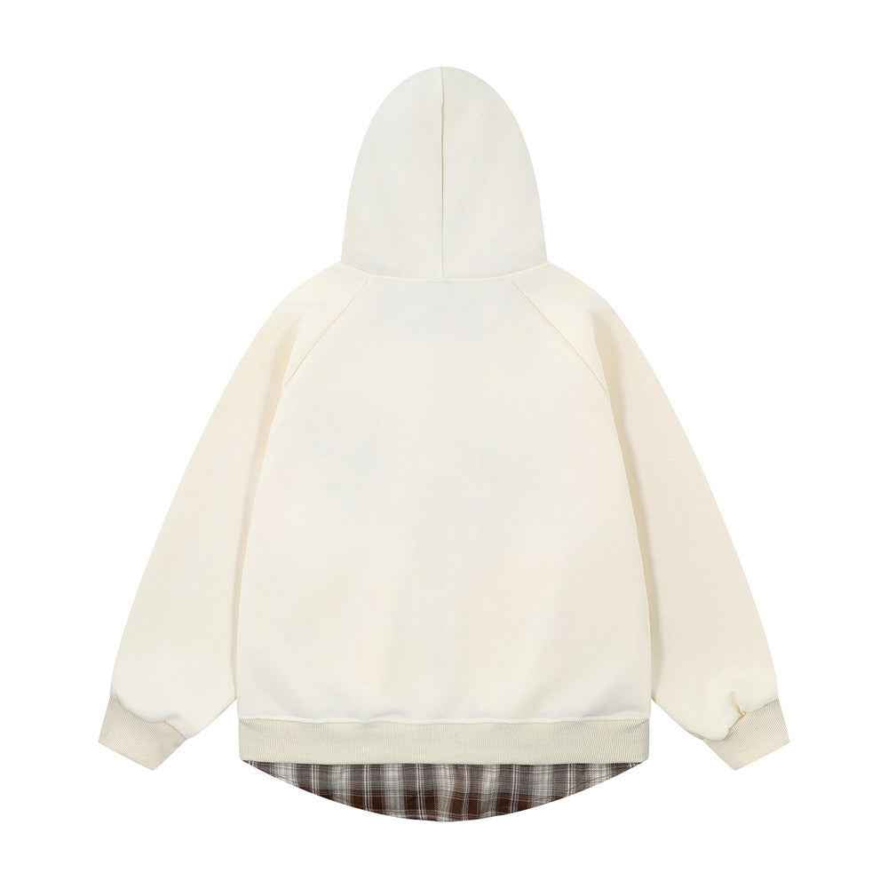 Stylish Streetwear Plaid Fake Two Piece Patchwork Hoodie