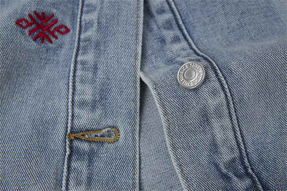 Durable Distressed Embroidered Denim Jacket