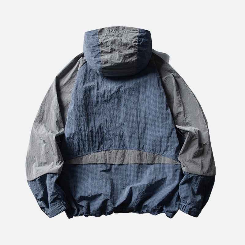 Waterproof Color Block Outdoor Hooded Winbreaker Jacket