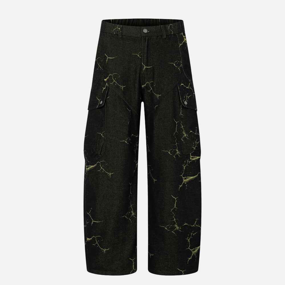 Lightning Cracked Pocket Workwear Wide Leg Jeans