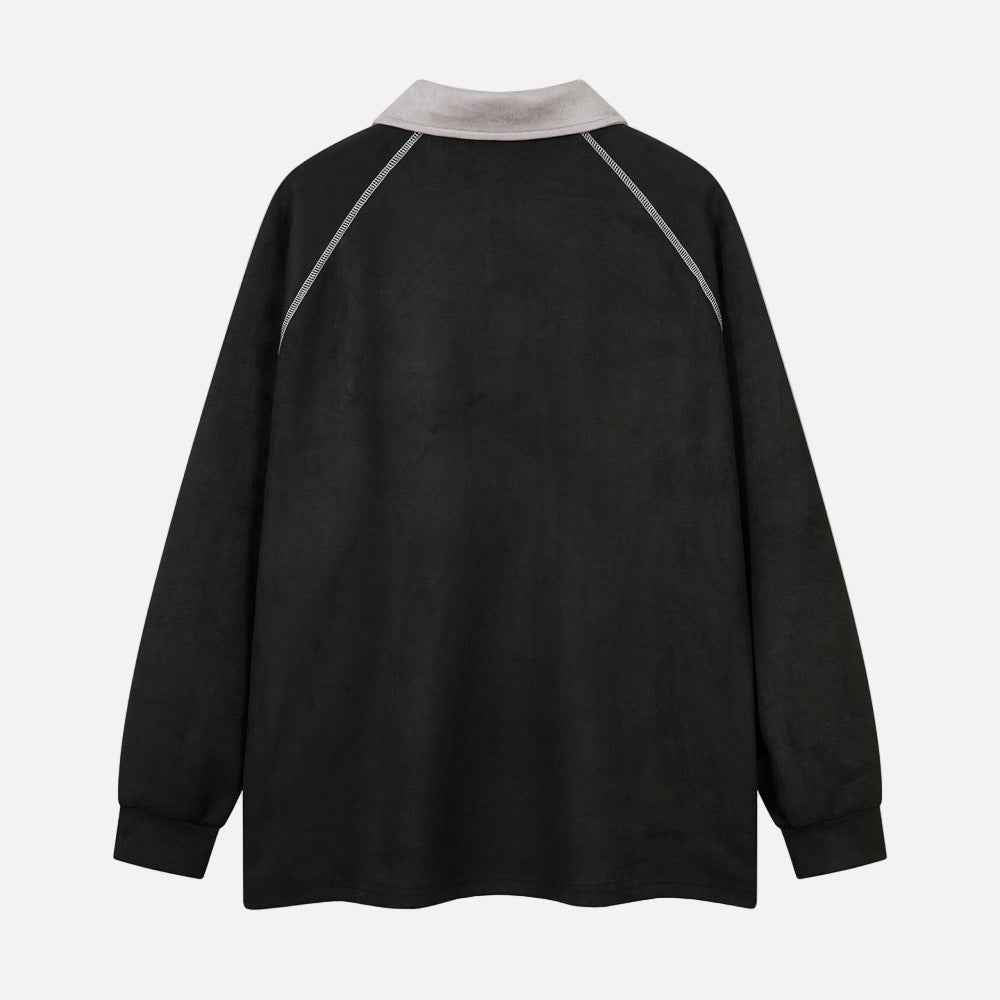 Autumn Oversized Embroidered Polo Long Sleeve T-Shirt