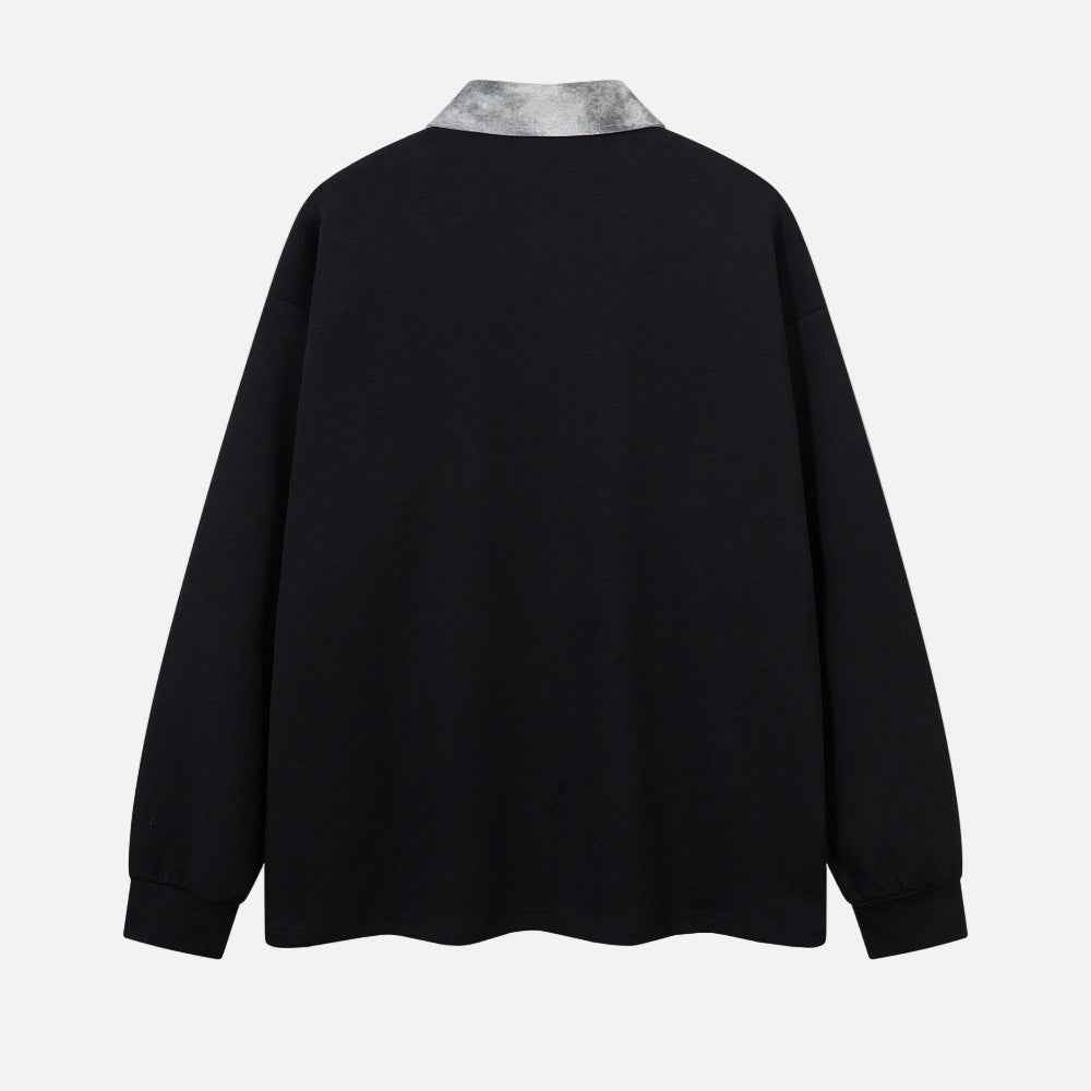 Streetwear Color Block Stand Collar Long Sleeve T-Shirt