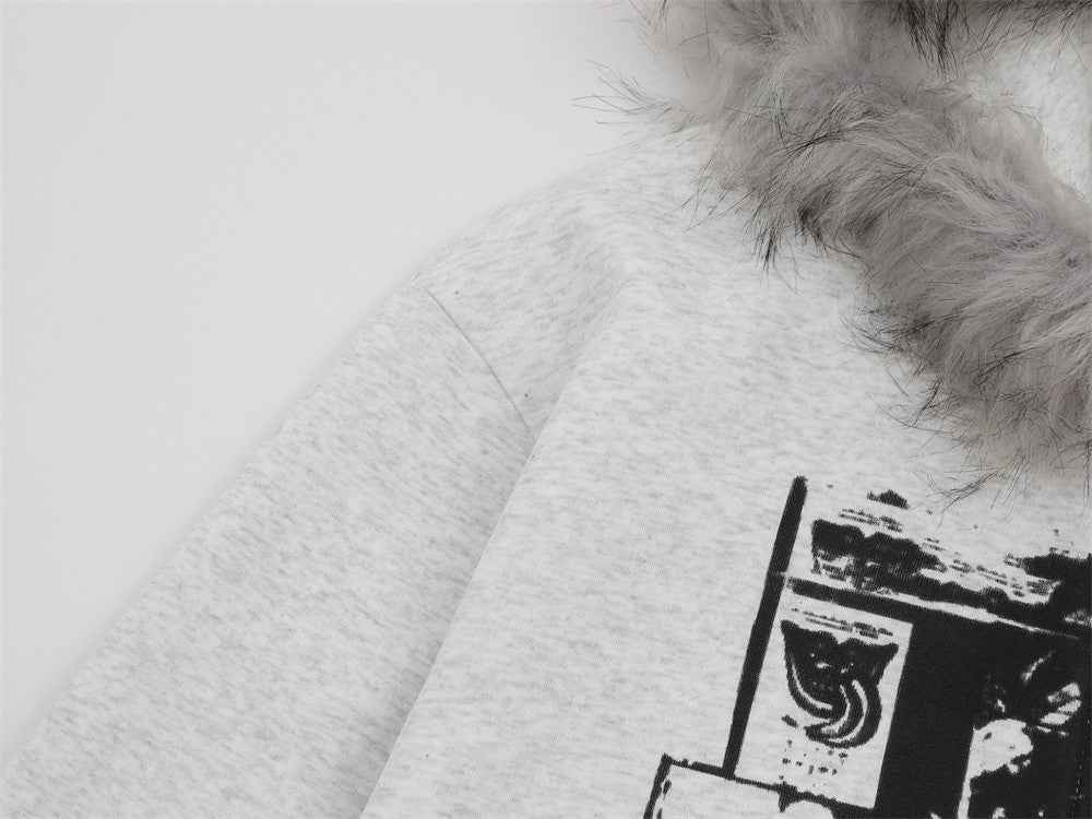 Streetwear Y2K Oversized Faux Fur Hooded Sweatshirt