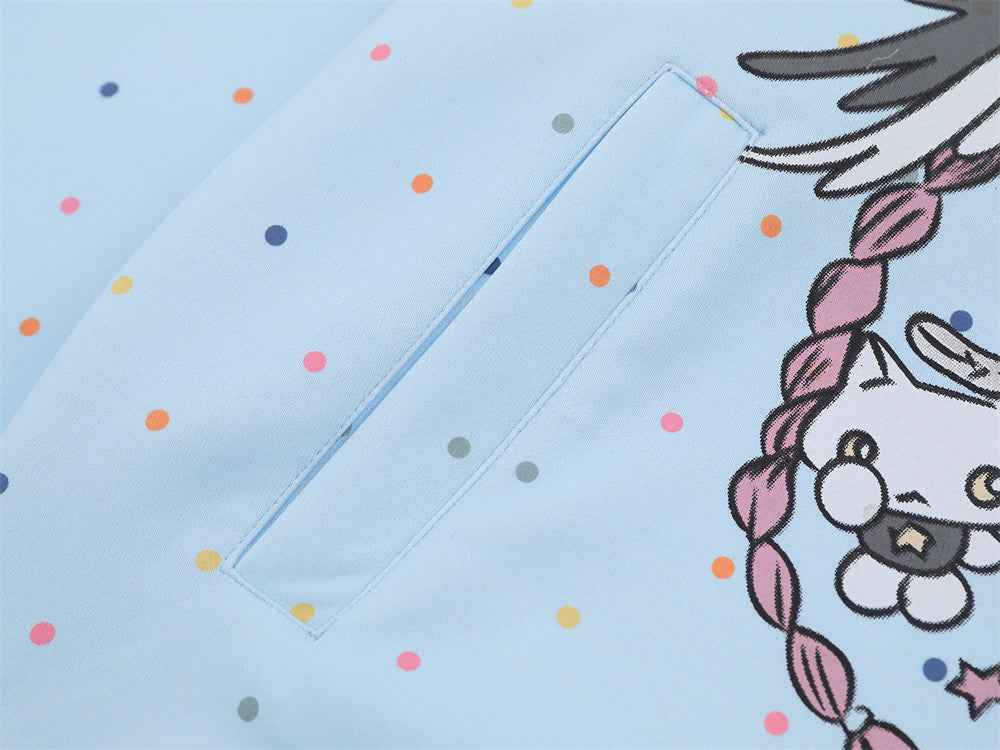 Cozy Retro Anime Girl Print Hooded Sweatshirt
