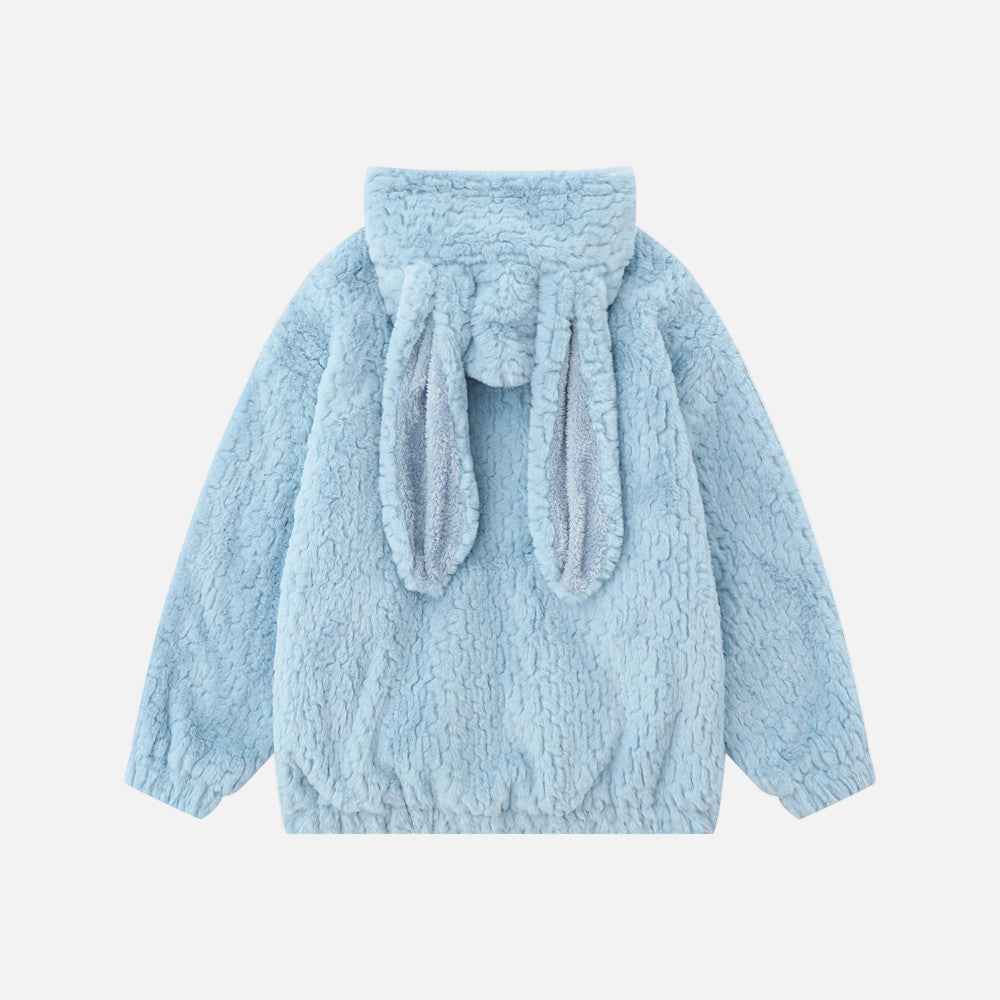 Cozy Cartoon Rabbit Ear Hooded Fur Jacket