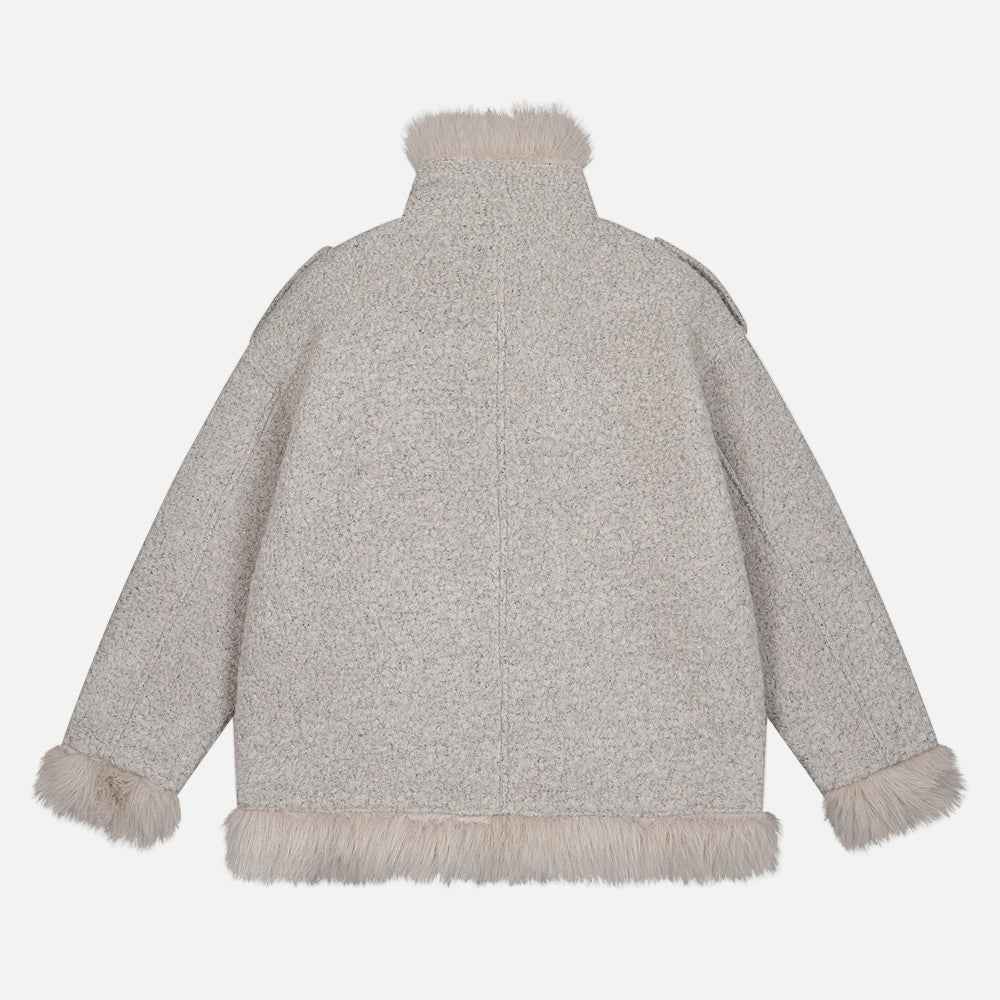 Stylish Tapered Thick High Neck Cotton Fur Jacket