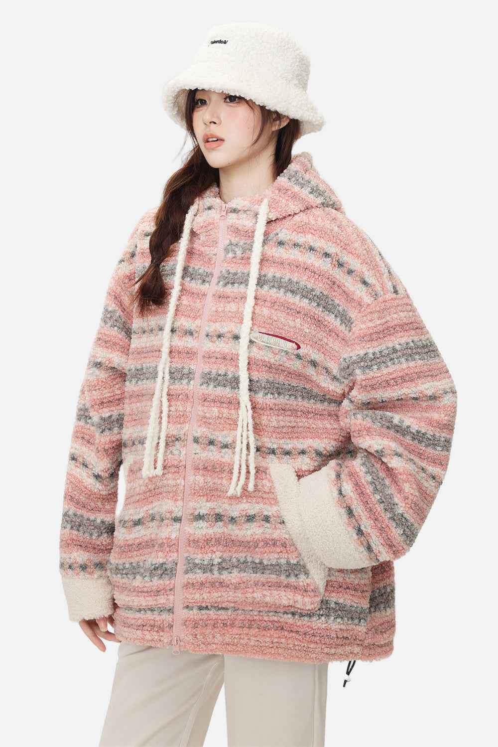 Soft Striped Winter Cartoon Rabbit Hooded Sweatshirt