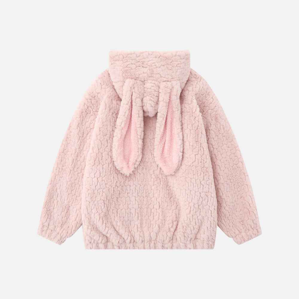 Cozy Cartoon Rabbit Ear Hooded Fur Jacket