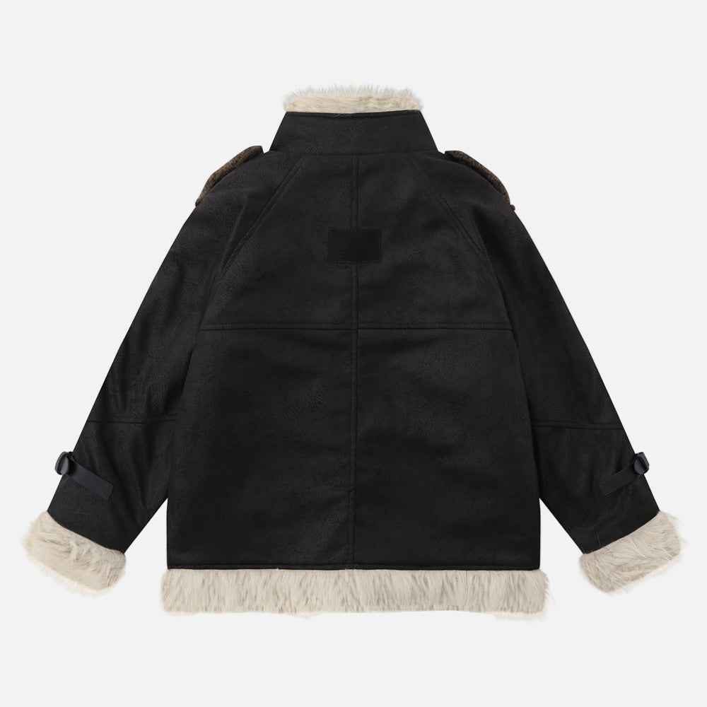 Winter Multi Pocket Thick High Neck Leather Jacket