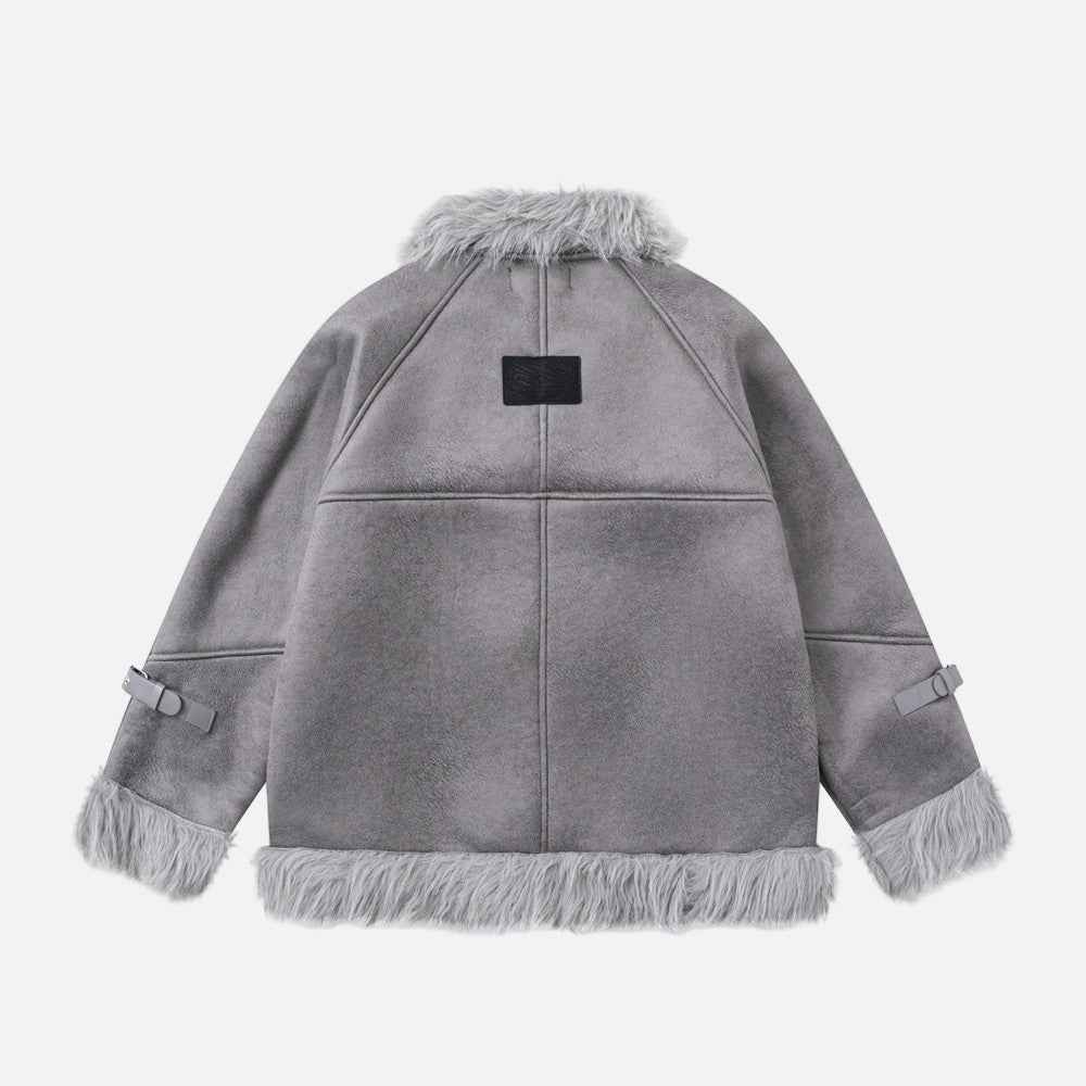 Winter Multi Pocket Thick High Neck Leather Jacket