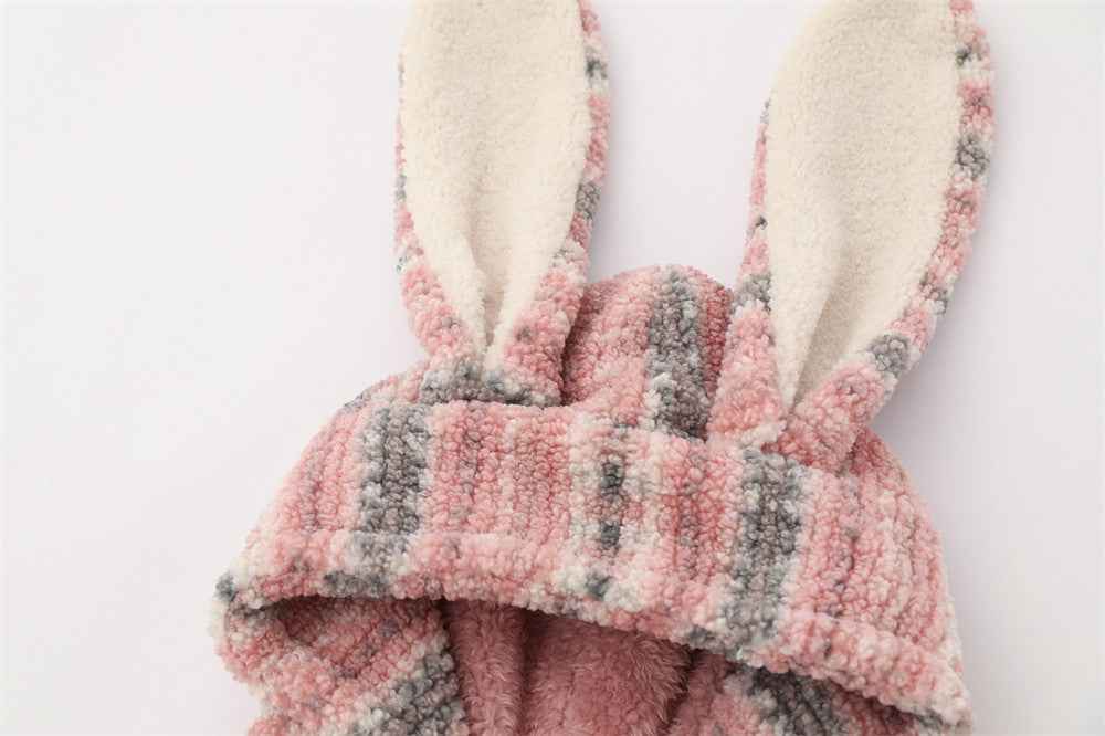 Soft Striped Winter Cartoon Rabbit Hooded Sweatshirt