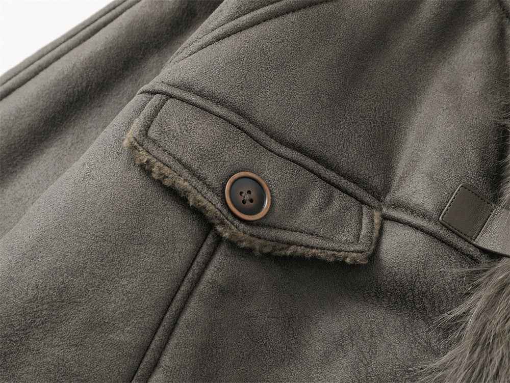 Winter Multi Pocket Thick High Neck Leather Jacket