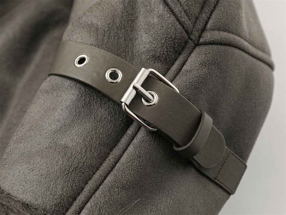 Winter Multi Pocket Thick High Neck Leather Jacket