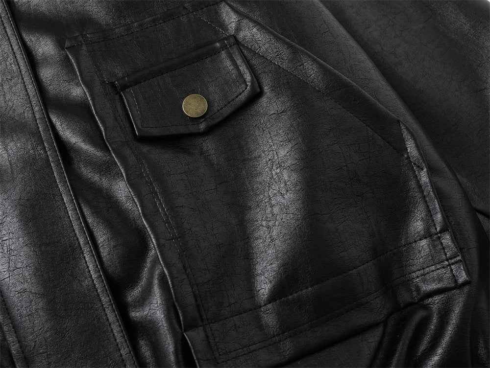 Winter Thick Warm Stand Furry Collar Leather Jacket