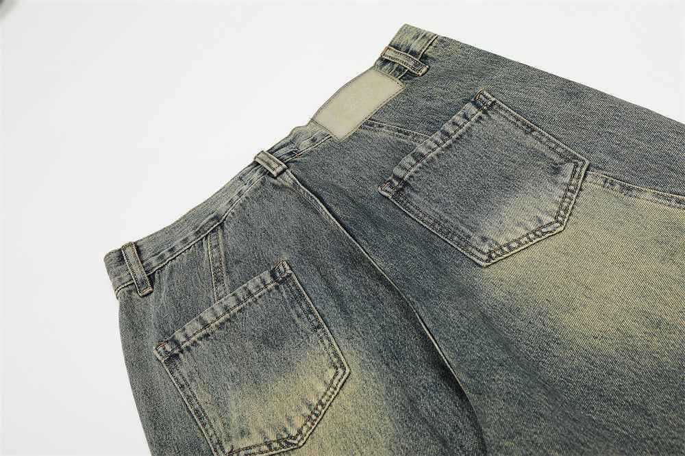Fashionable Washed Distressed Denim Straight Leg Jeans