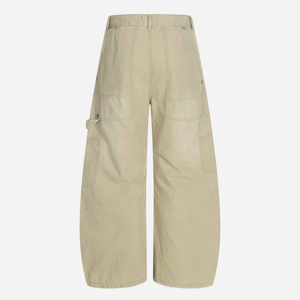 Vintage Distressed Workwear Wide-Leg Cargo Jeans