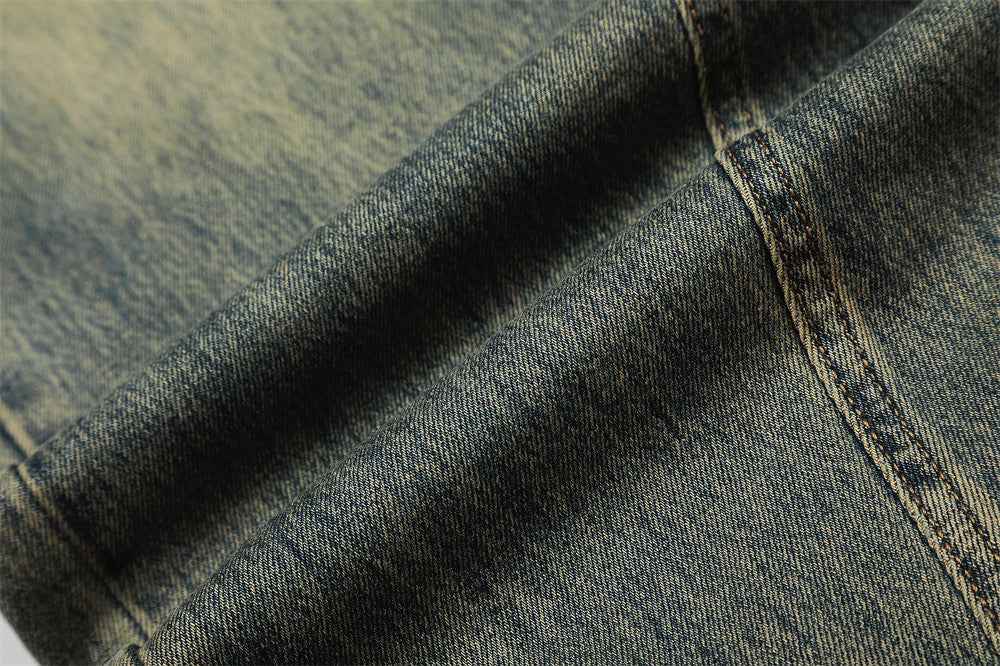 Fashionable Washed Distressed Denim Straight Leg Jeans
