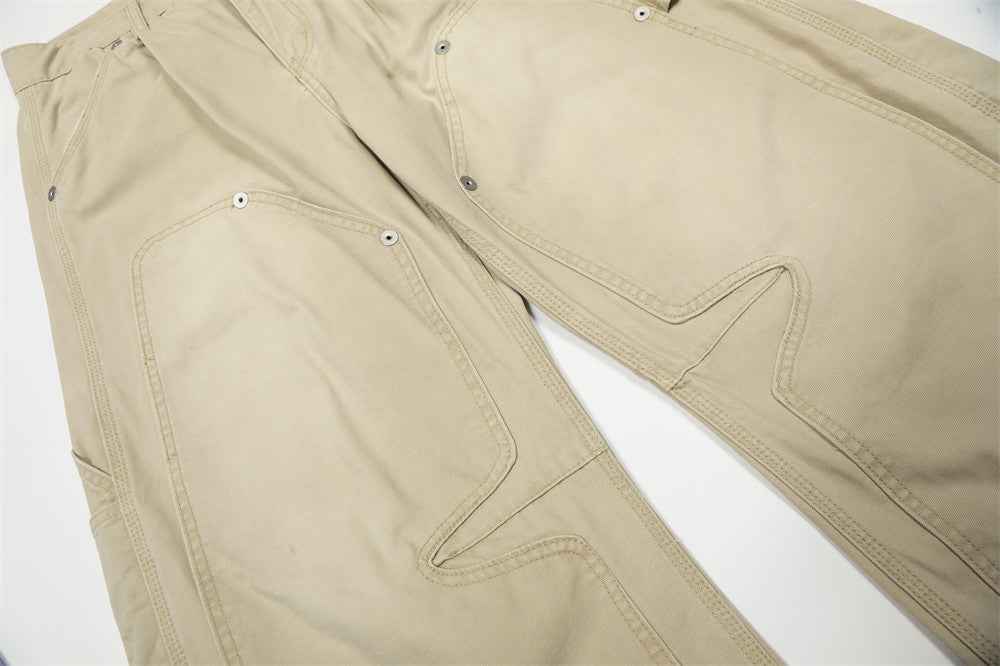 Vintage Distressed Workwear Wide-Leg Cargo Jeans