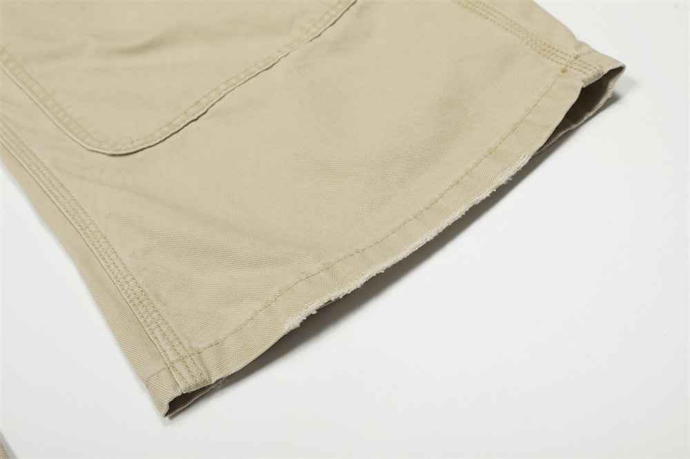 Vintage Distressed Workwear Wide-Leg Cargo Jeans