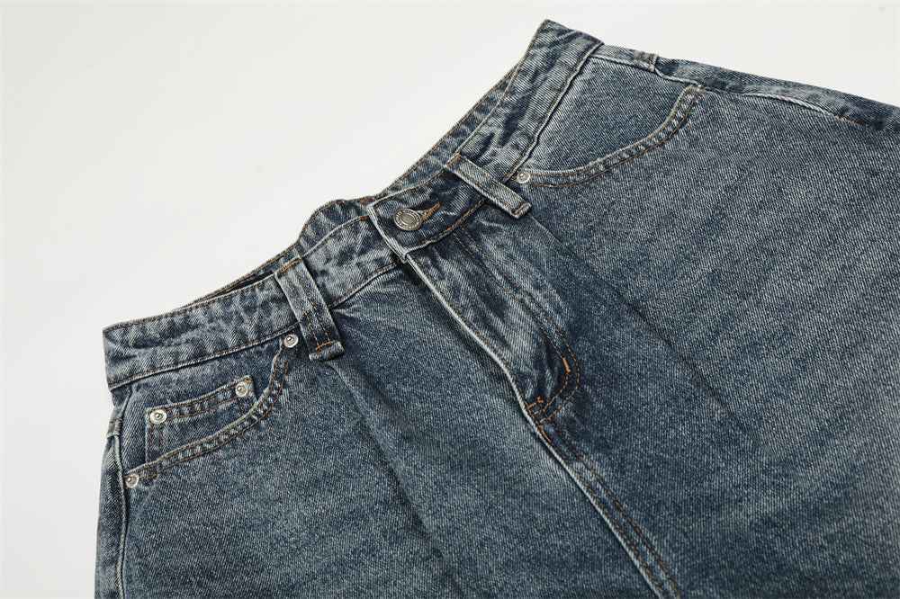 Y2K Trendy Washed Distressed Denim Wide Leg Jeans