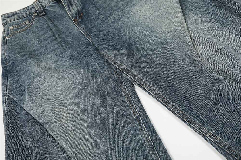 Y2K Trendy Washed Distressed Denim Wide Leg Jeans