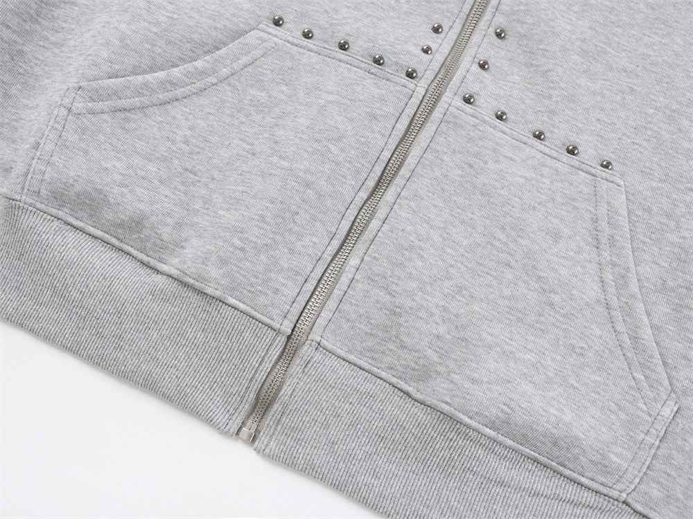 Heavyweight Metal Studs Zip-Up Hooded Sweatshirt