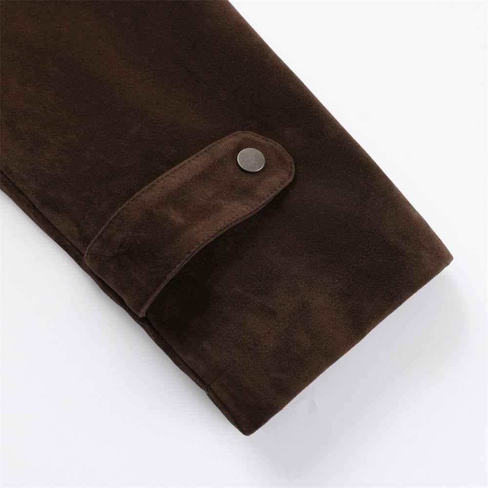 Stylish Multi Pocket Oversized Suede Stand Collar Jacket