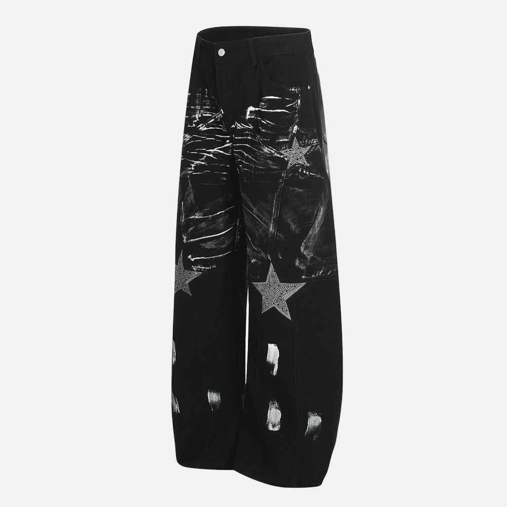Unique Graffiti Paint Splatter Loose Wide-Leg Jeans