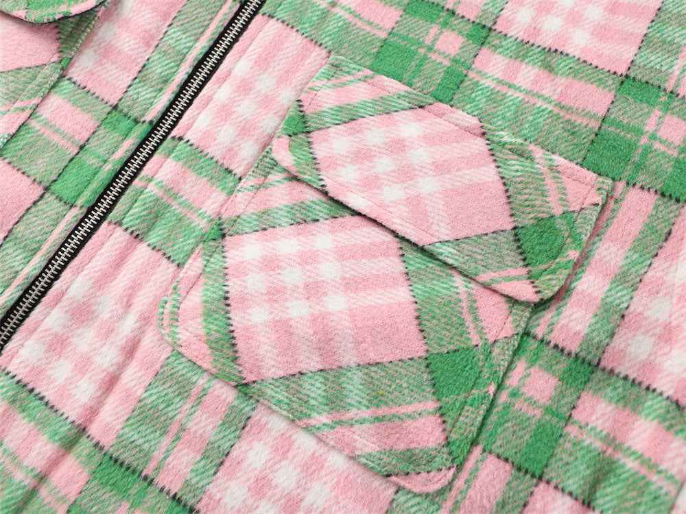 Breathable Hip Hop Retro Plaid Zip-Up Shirt