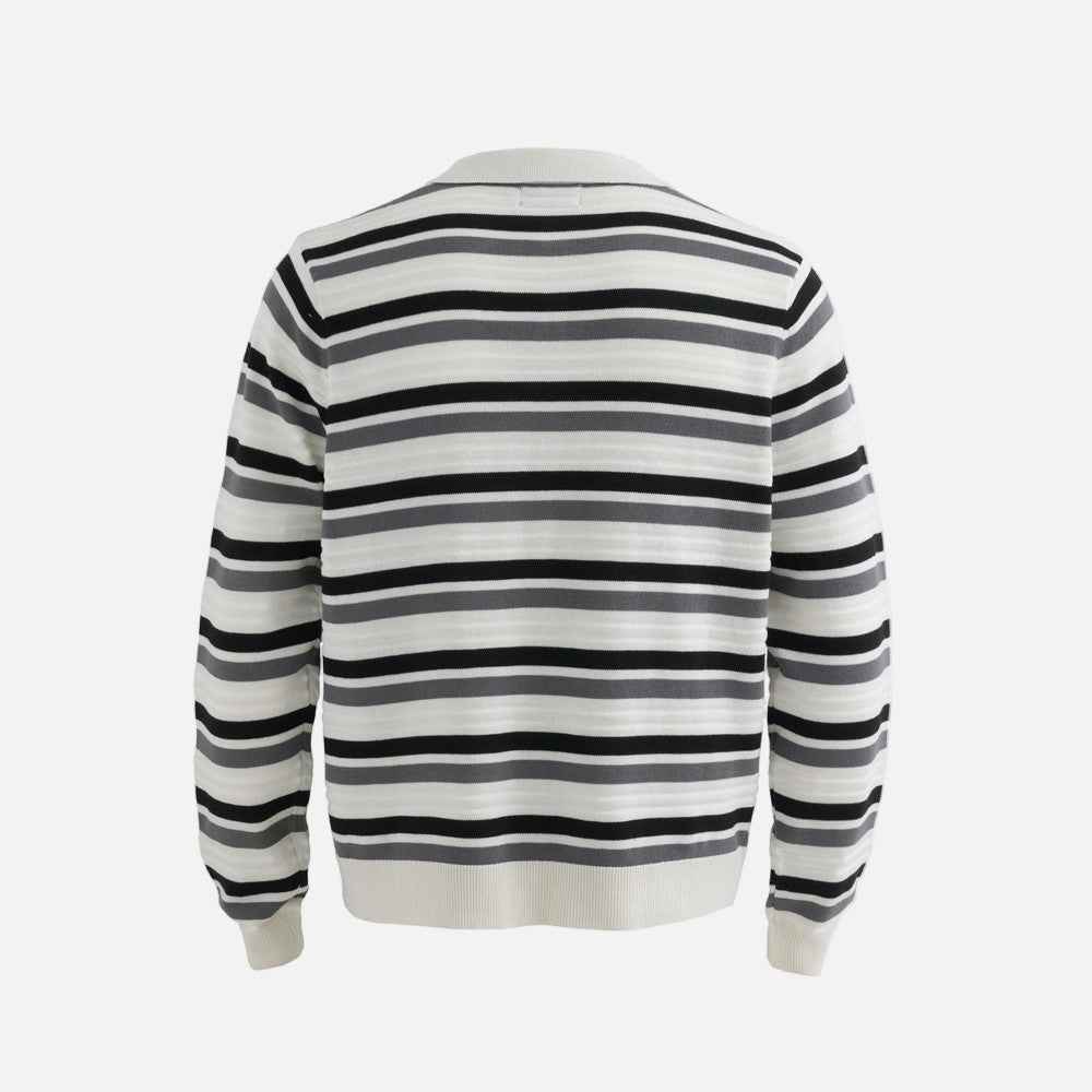 Fashionable Striped Collared Polo Sweater