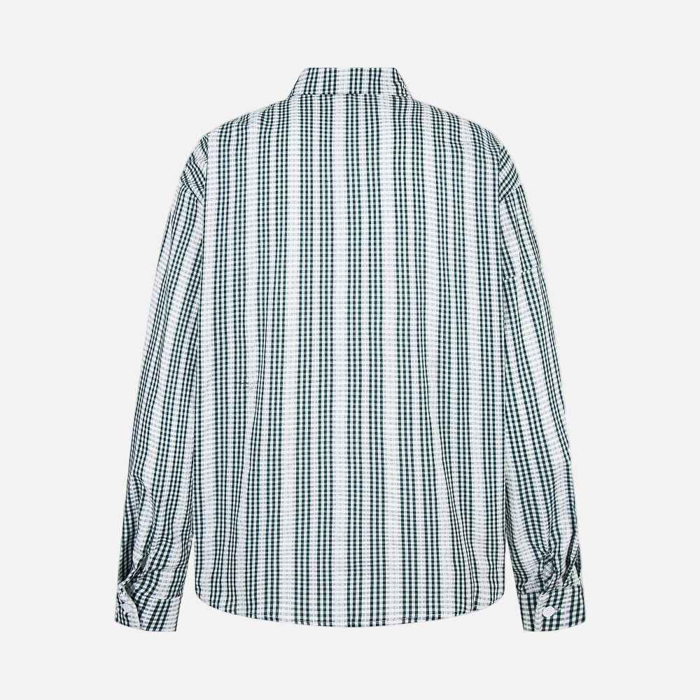Vintage Vibe Badge Embroidered Plaid Long Sleeve Shirt