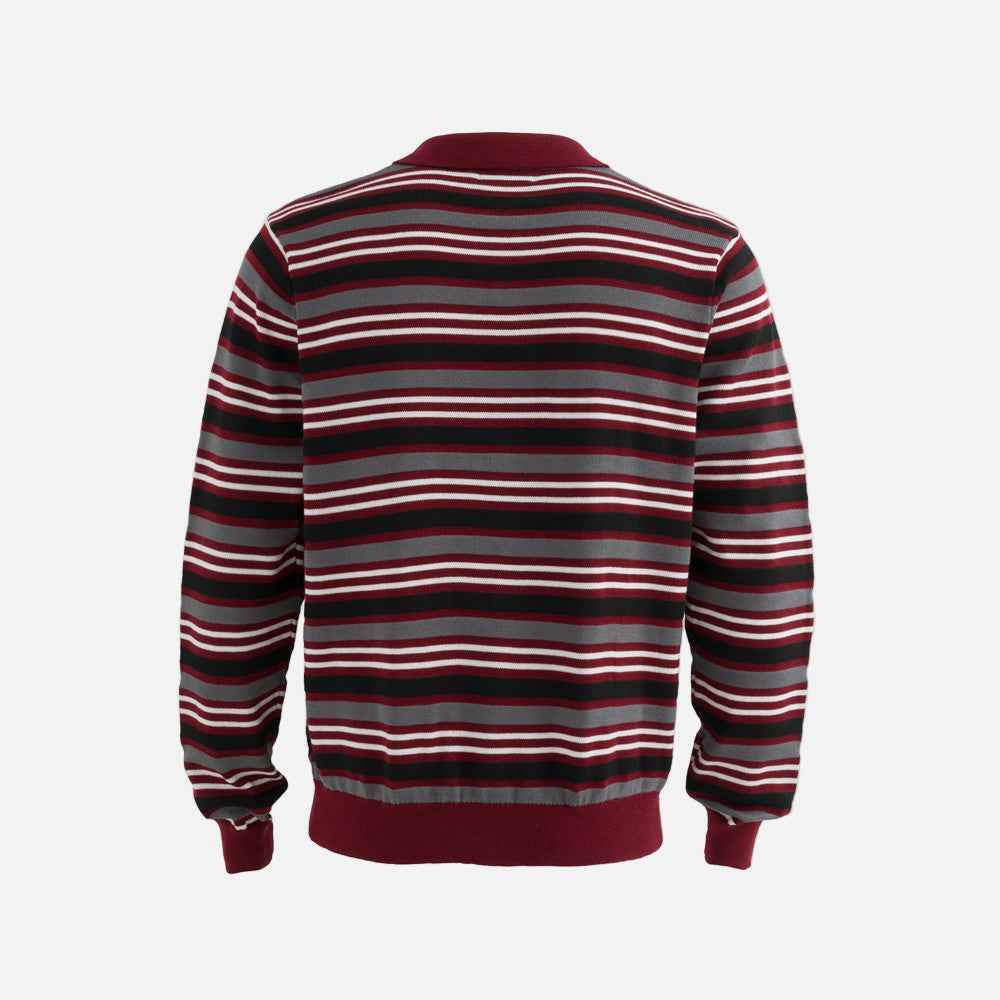 Fashionable Striped Collared Polo Sweater