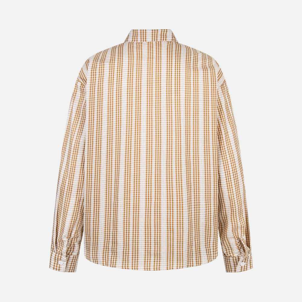 Vintage Vibe Badge Embroidered Plaid Long Sleeve Shirt