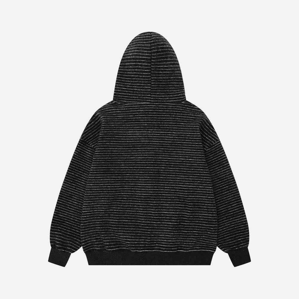 Vintage Striped Loose Fur Hooded Casual Sweatshirt