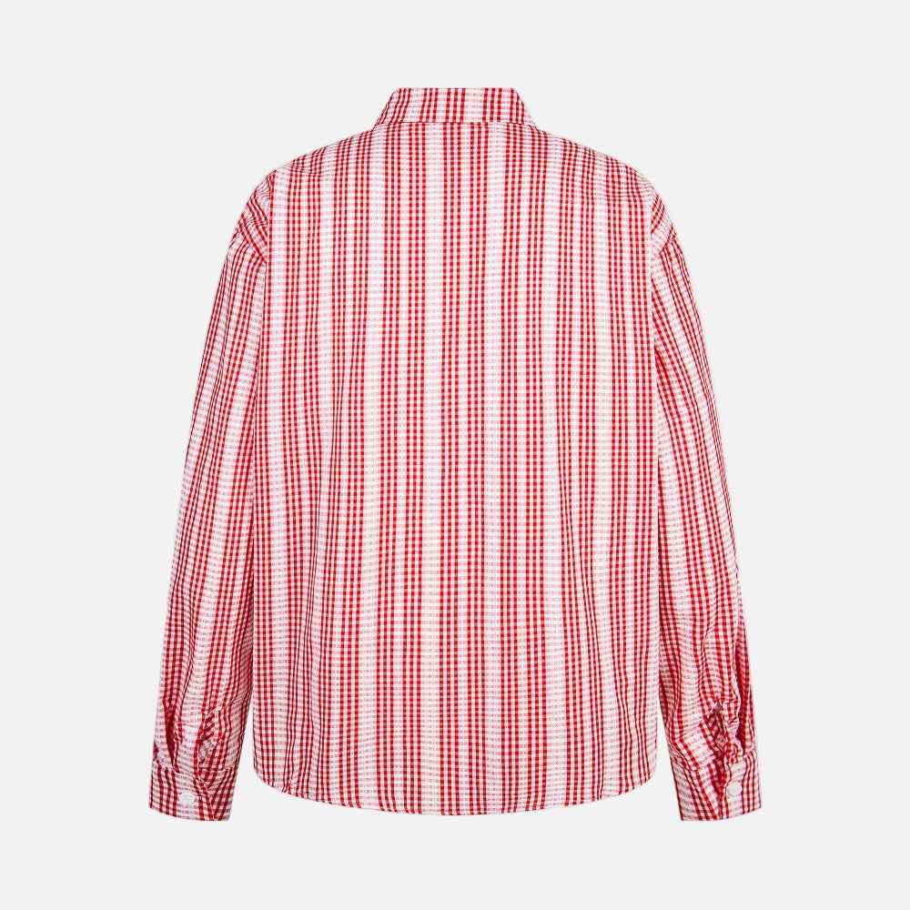 Vintage Vibe Badge Embroidered Plaid Long Sleeve Shirt