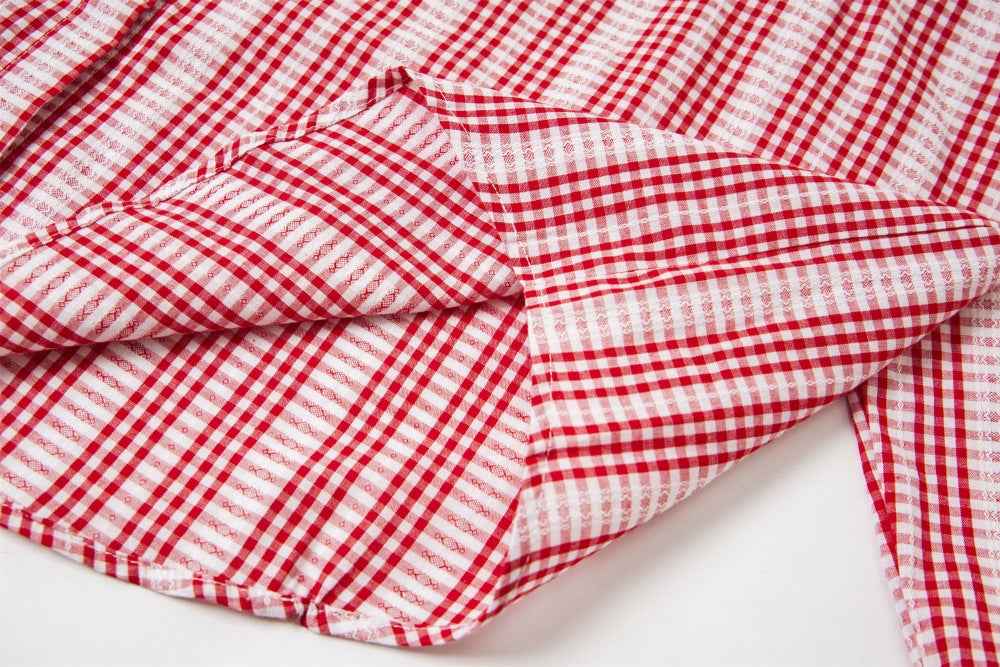 Vintage Vibe Badge Embroidered Plaid Long Sleeve Shirt