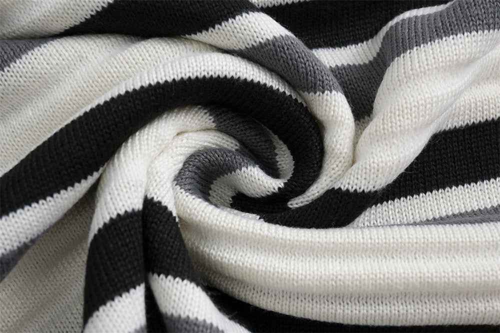 Fashionable Striped Collared Polo Sweater