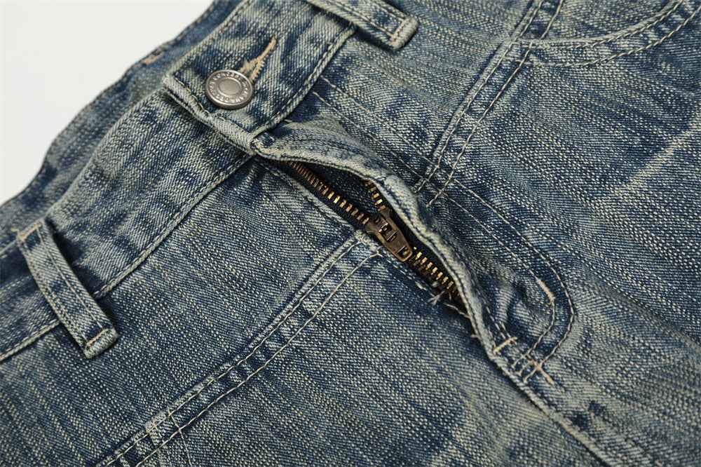 Streetwear Punk Distressed Washed Denim Wide Leg Jeans