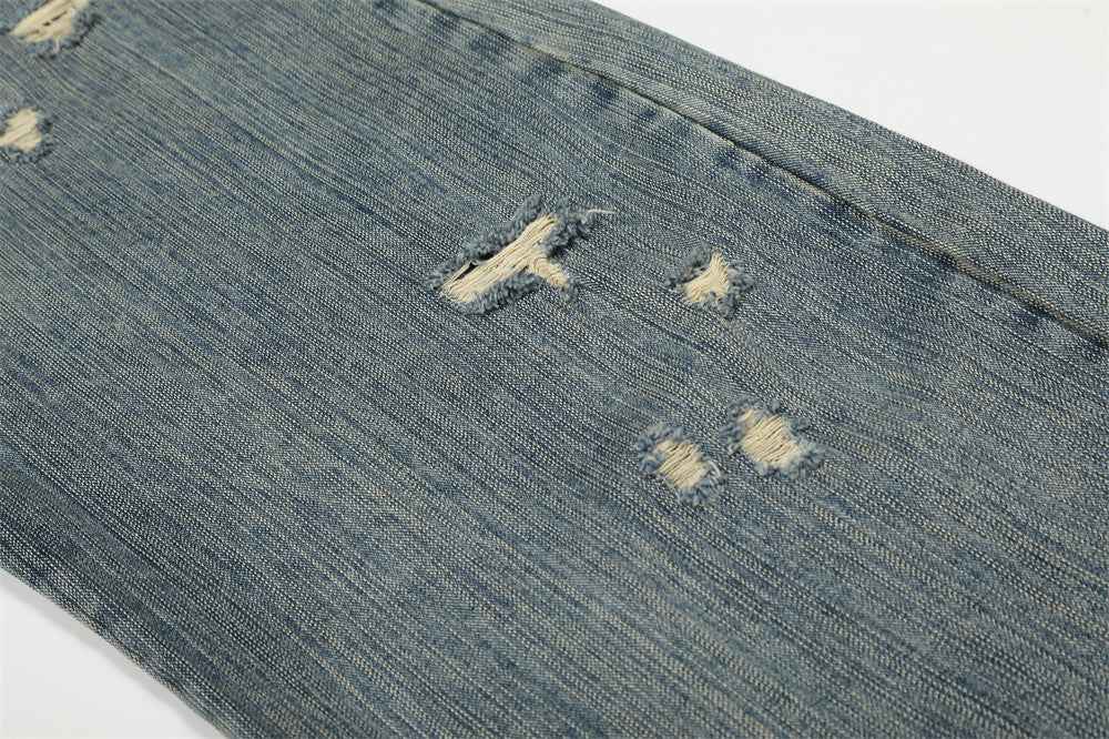 Streetwear Punk Distressed Washed Denim Wide Leg Jeans