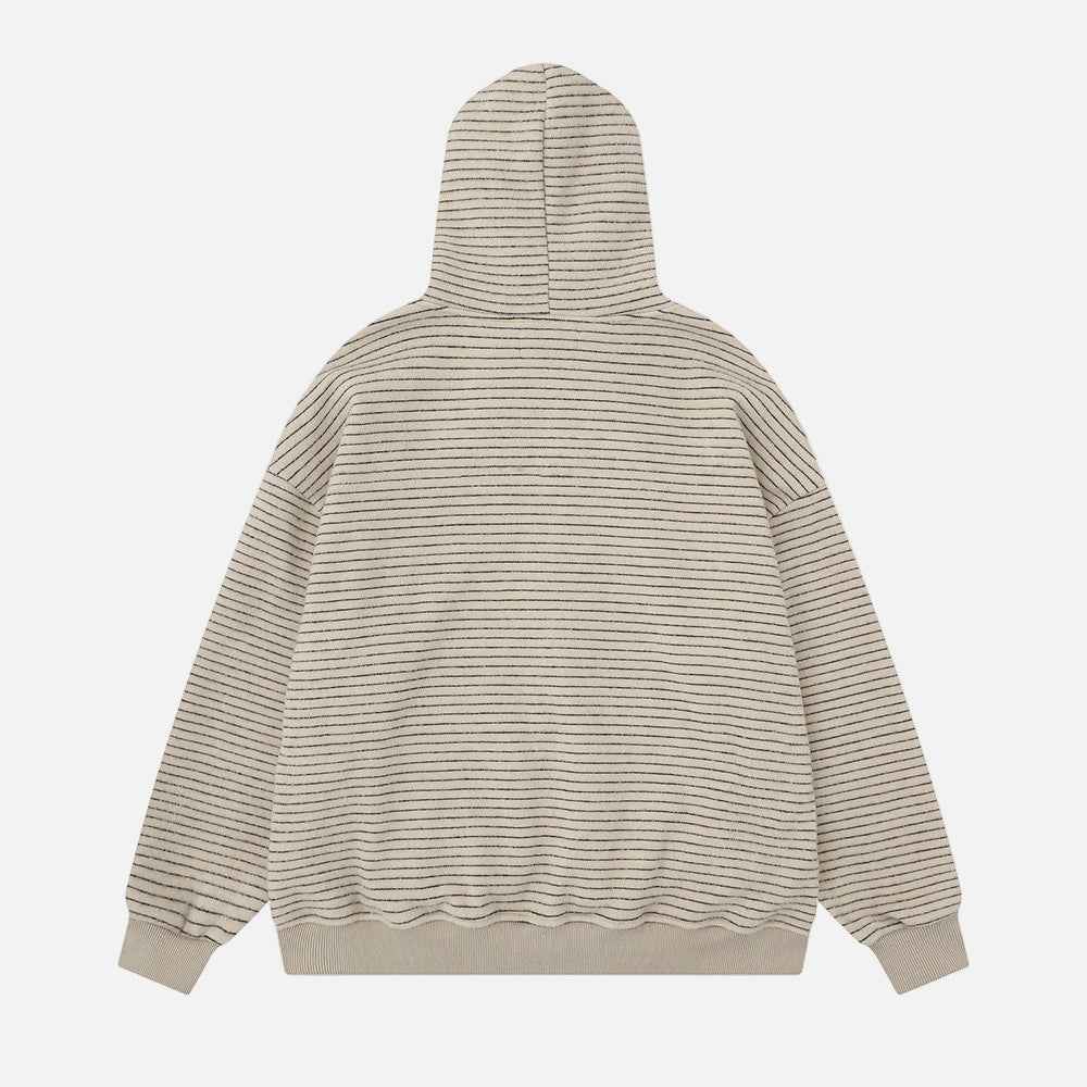 European Style Striped Loose Faux Fur Hooded Sweatshirt