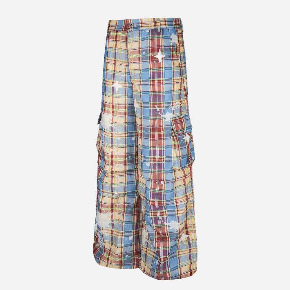 Y2K Trendy Vibe Design Painted Plaid Wide-Leg Cargo Pants