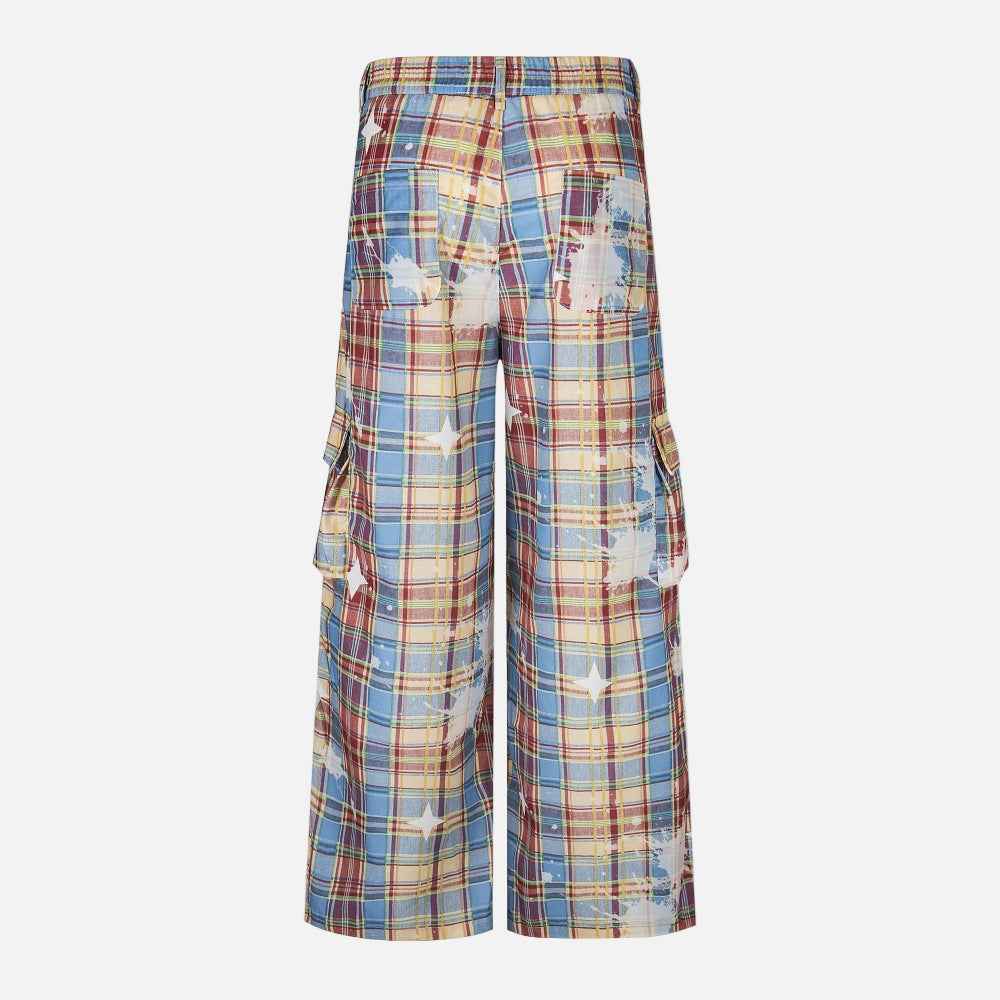 Y2K Trendy Vibe Design Painted Plaid Wide-Leg Cargo Pants