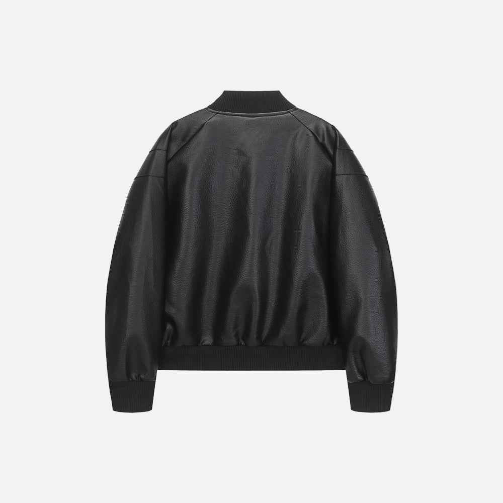 2000s Style Punk O-Neck Baseball Pu Leather Jacket