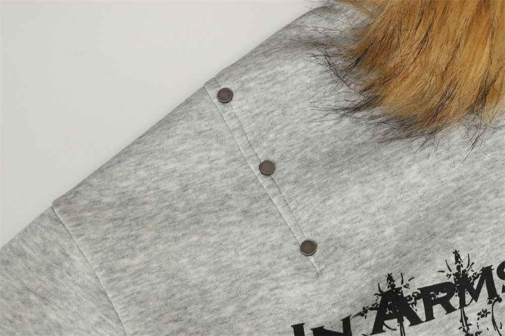 Y2K Graffiti Print Zip-Up Faux Fur Hooded Sweatshirt