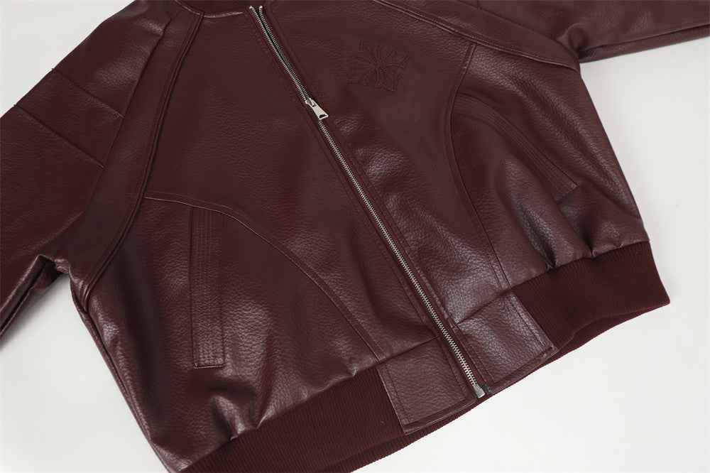 2000s Style Punk O-Neck Baseball Pu Leather Jacket
