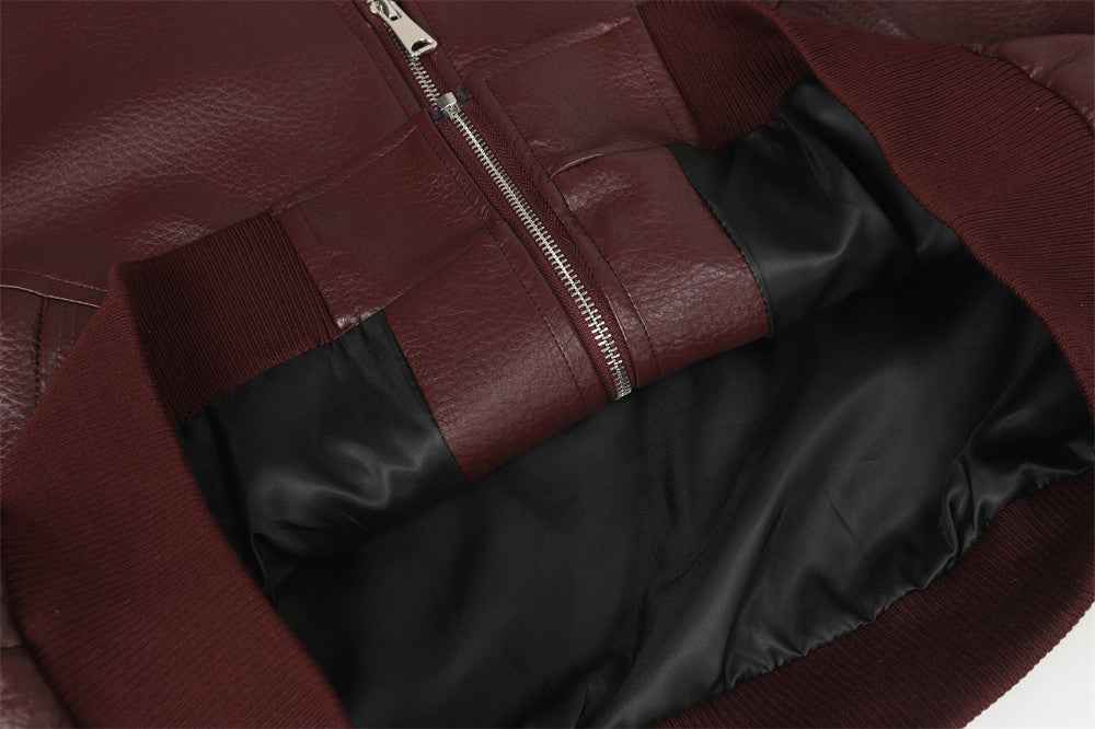 2000s Style Punk O-Neck Baseball Pu Leather Jacket