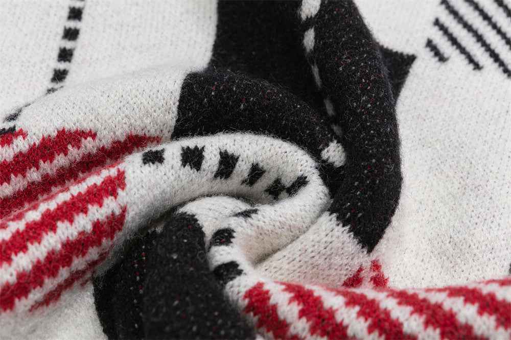 Retro Colorful Jacquard Tassel Crewneck Sweater