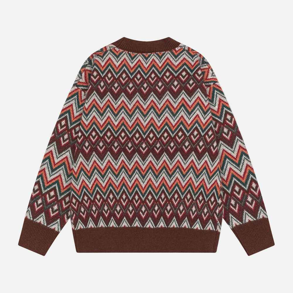 Ethnic Jacquard Knitted V-Neck Cardigan
