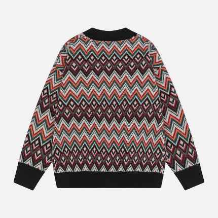 Ethnic Jacquard Knitted V-Neck Cardigan