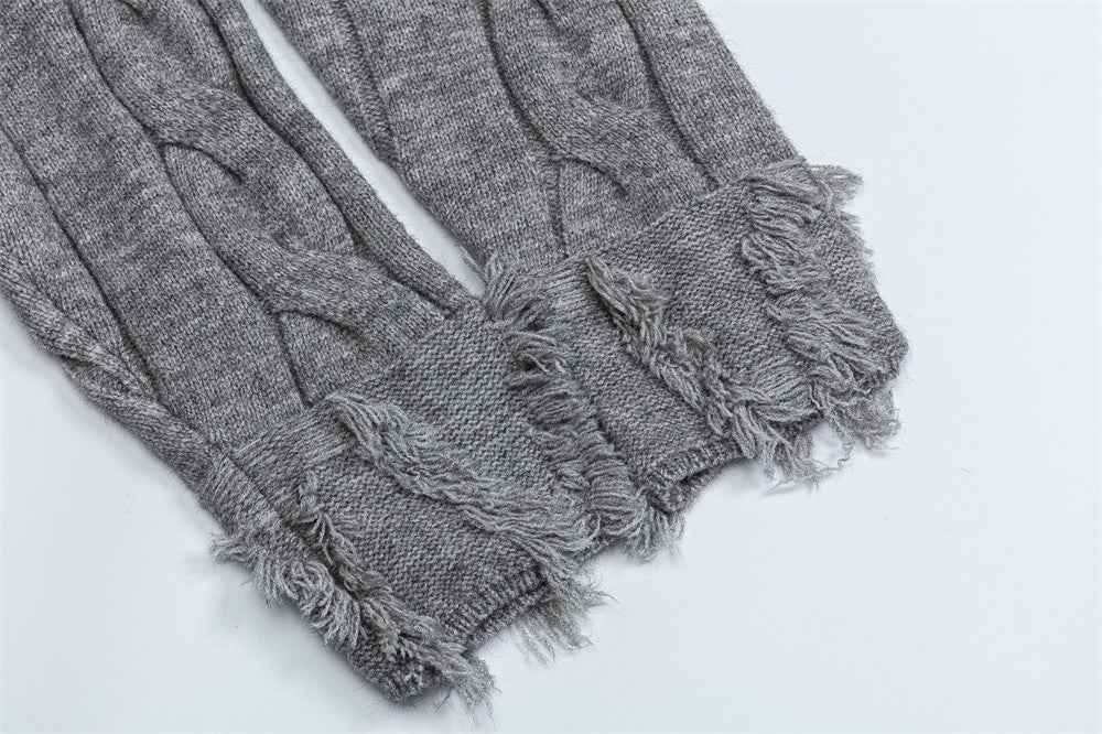 Premium Fringed with Pin Crewneck Knit Sweater